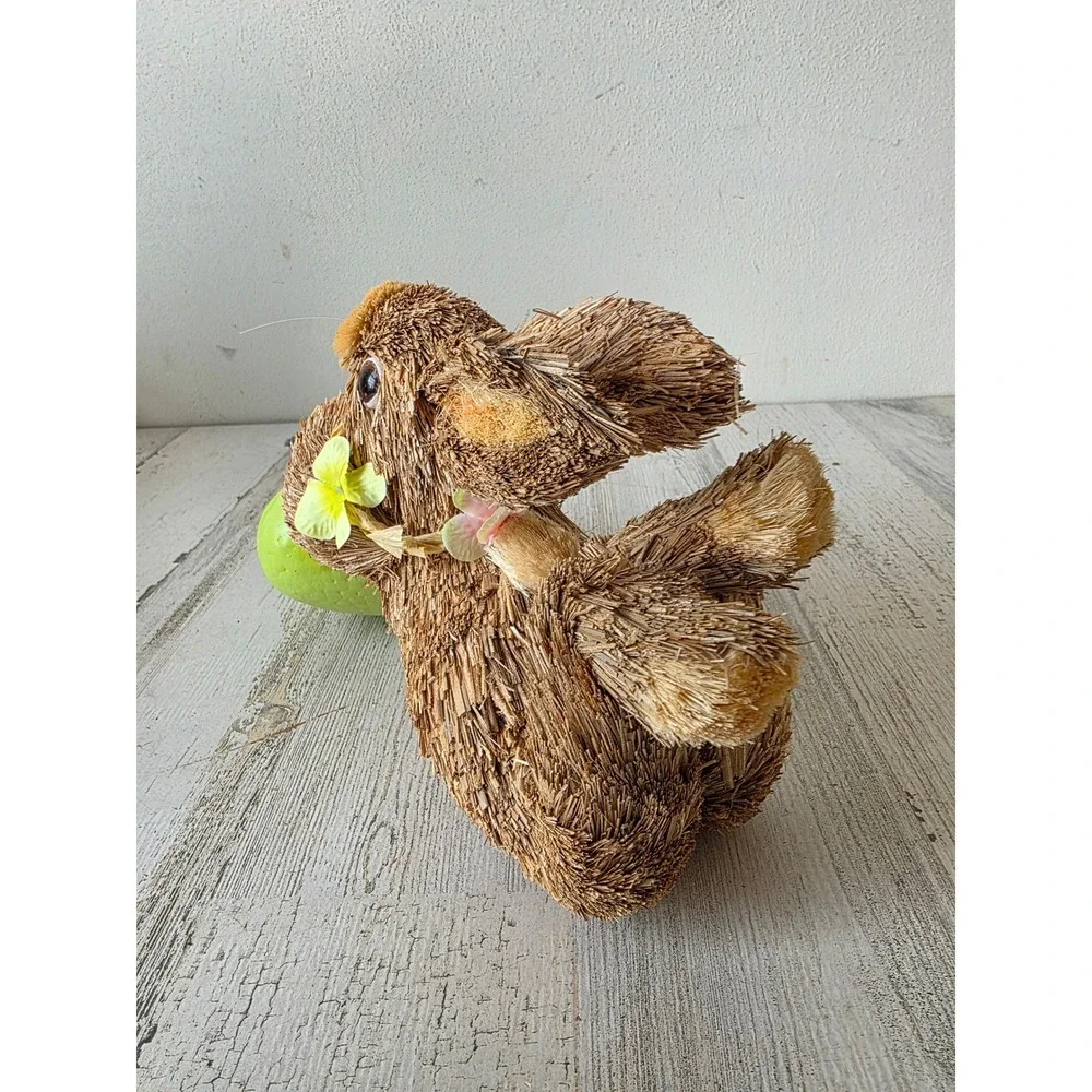 Vintage bottle brush Easter bunny rabbit egg spring sisal figurine decor‎